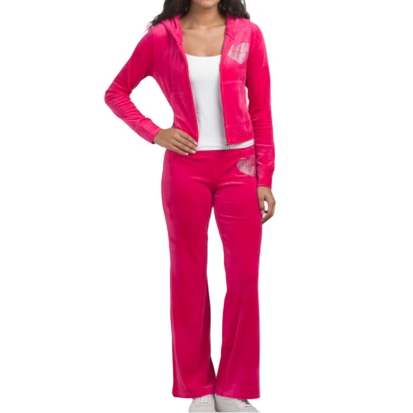 Juicy Couture Pants - NWT‎ Juicy Couture Luxe Women Pink Velour Rhinestone Heart Track Set Size Large
